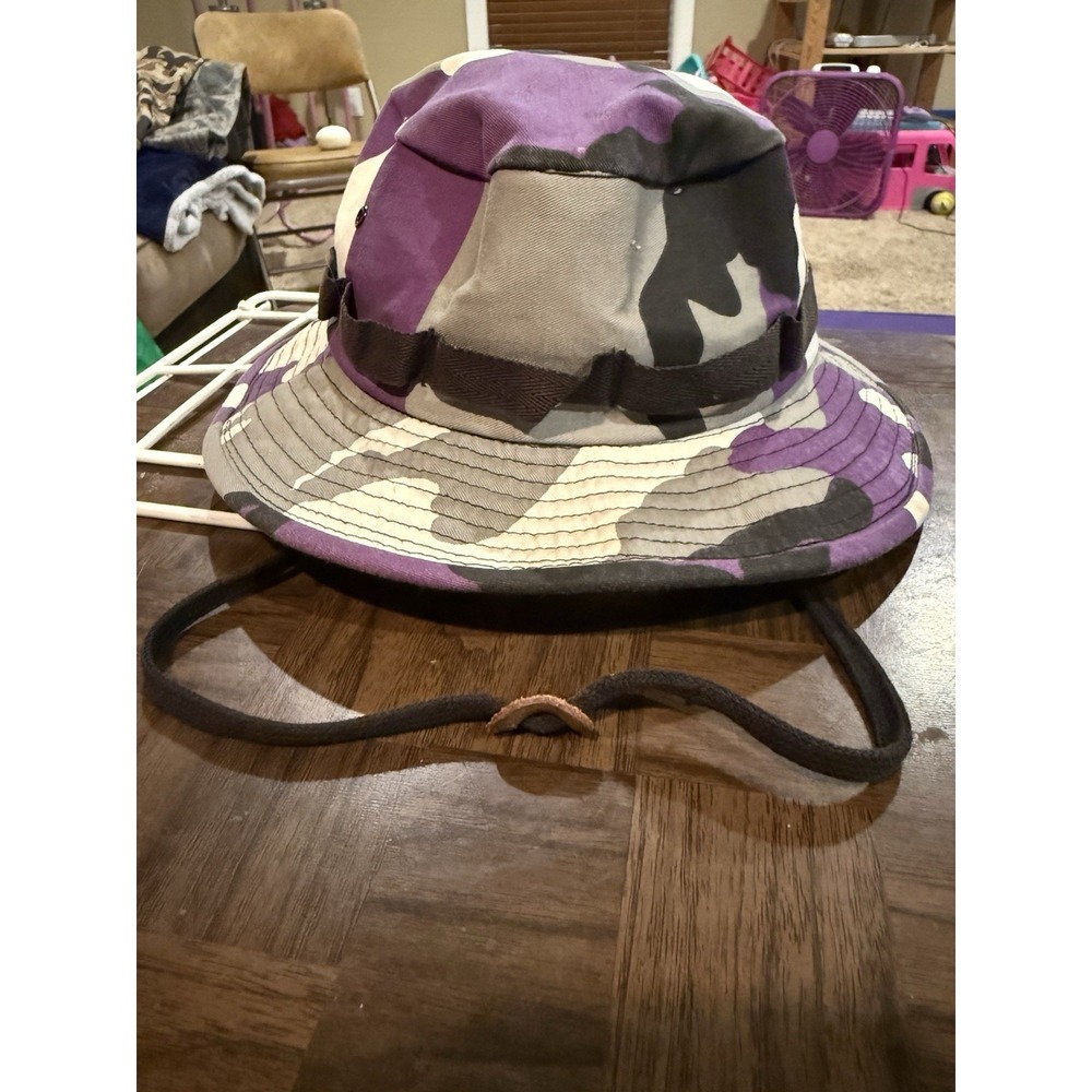Purple Camo Boonie Hat Size L Jungle Sun Hat Wide Brim Chin Strap
